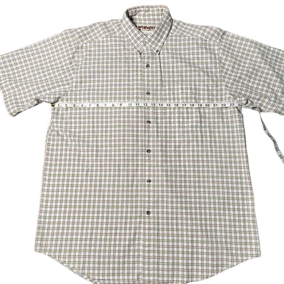 Wrangler Rugged Wear Mens Green Plaid Short Sleeve Casual Button Down Size XL - Picture 5 of 6